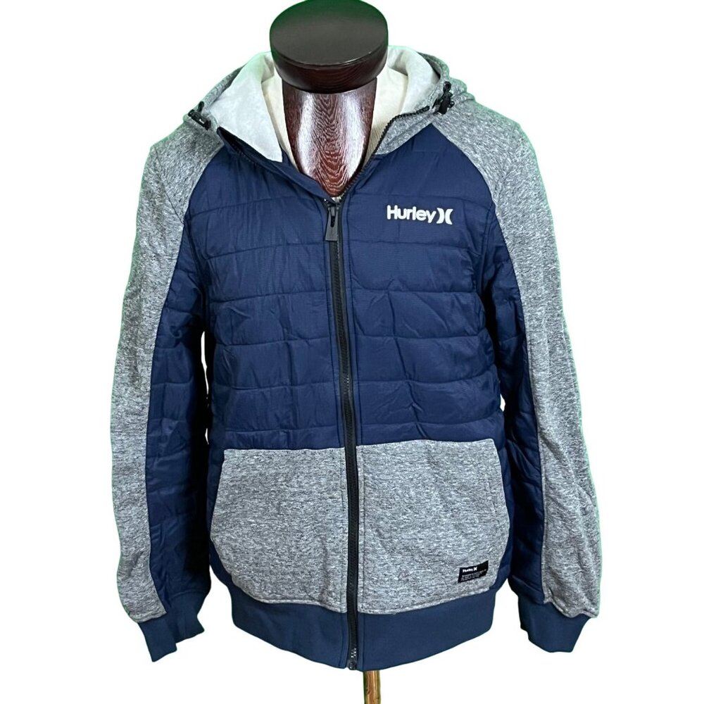 Hurley Mens Putnik  Puffer Sweat Hoodie‎ Jacket Navy Blue Gray Heathered SM NEW